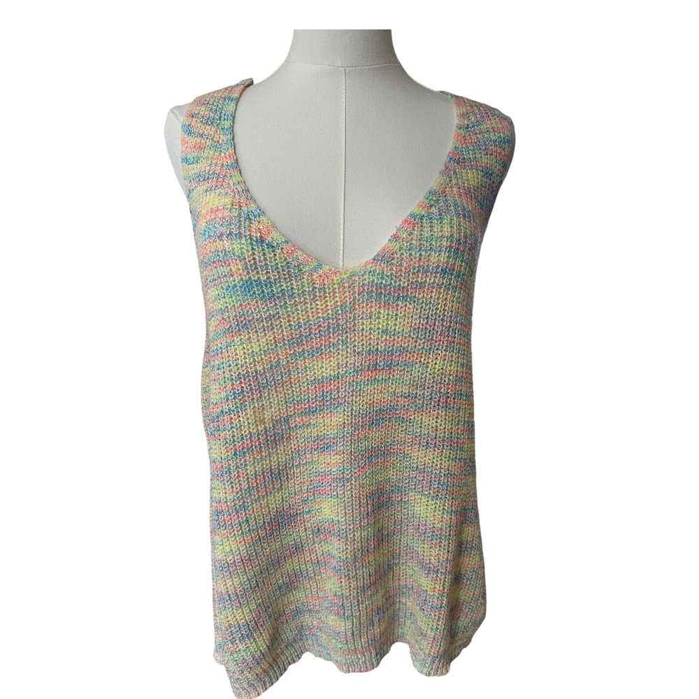 Crochet Hippie Chic Tye Dye Rainbow Festival Coachella Style Beachy Keyhole Tank - Picture 4 of 9